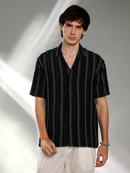 Unhemmed Striped Oversized Shirt
