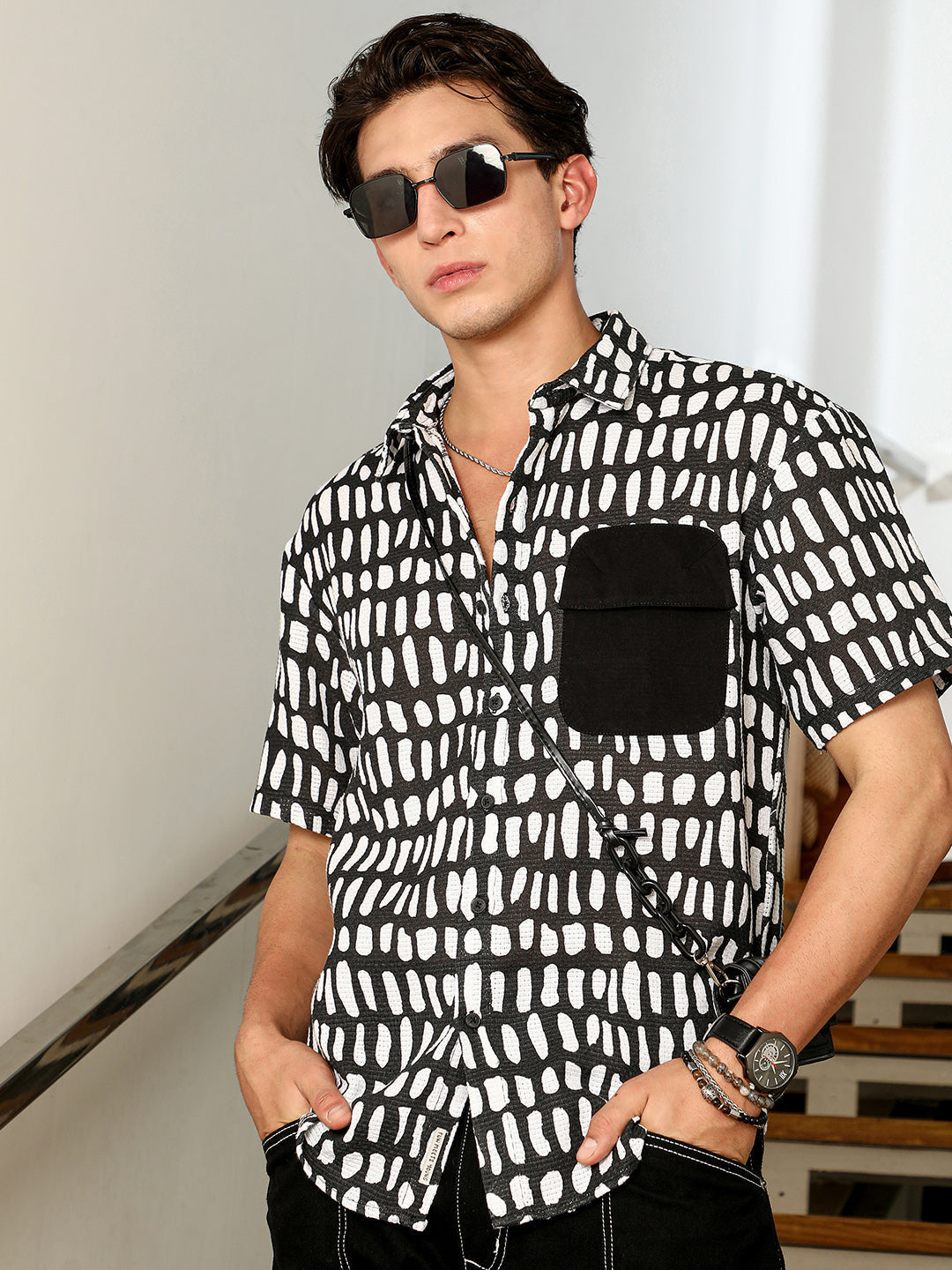 Flap-Block Printed Oversized Shirt