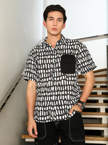 Flap-Block Printed Oversized Shirt