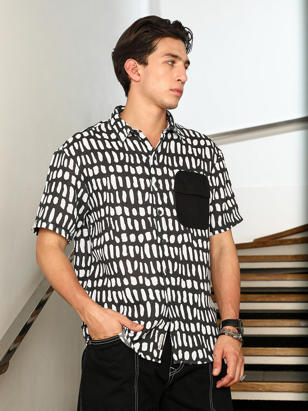 Flap-Block Printed Oversized Shirt