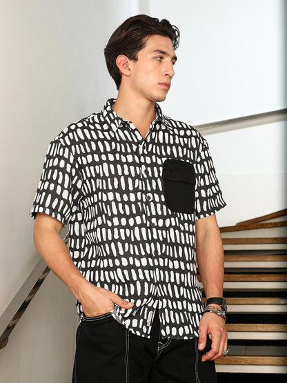 Flap-Block Printed Oversized Shirt