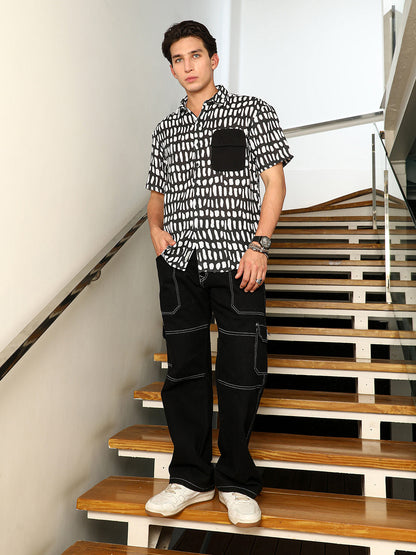 Flap-Block Printed Oversized Shirt