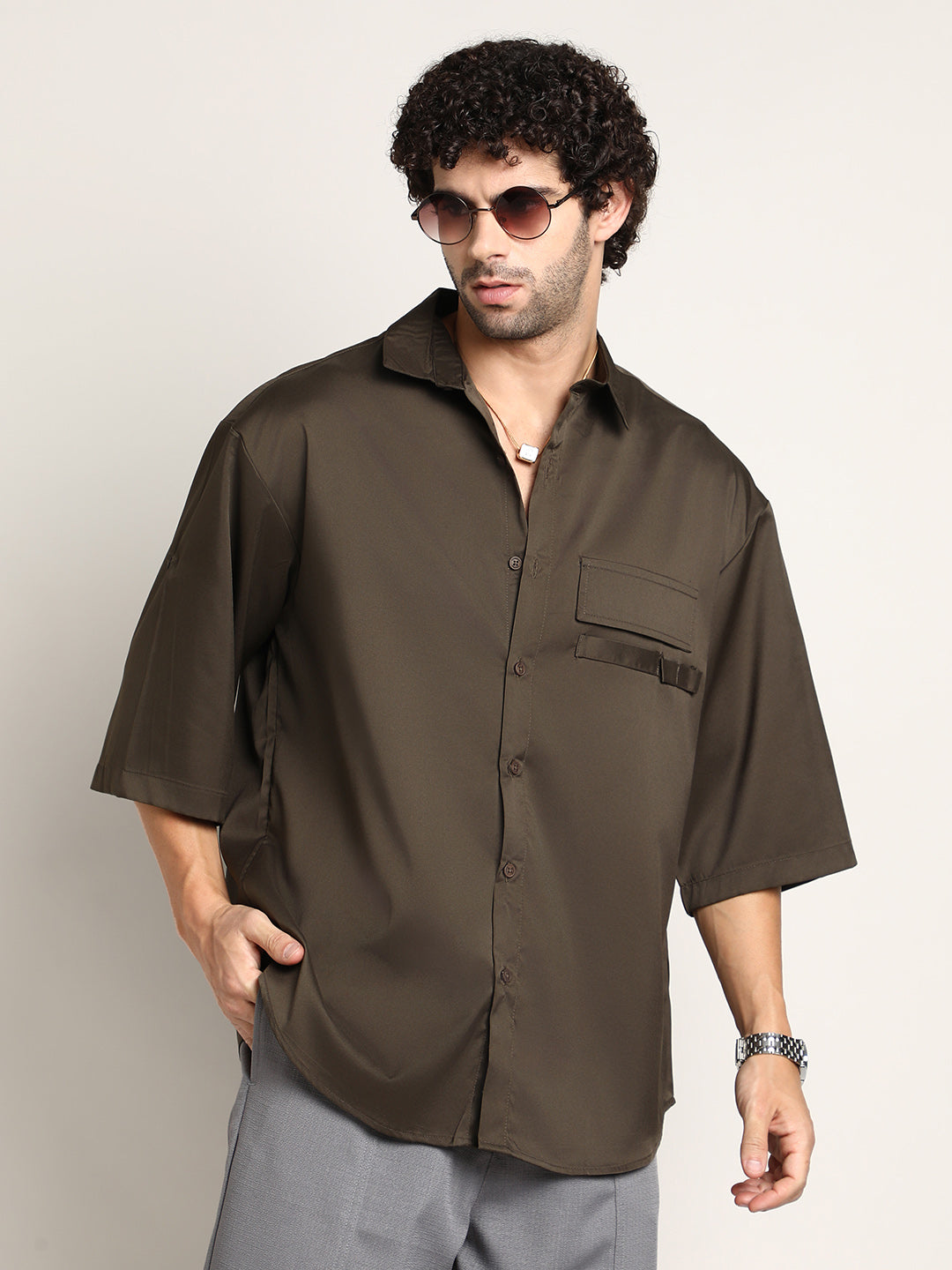 Satin-Utility Oversized Shirt