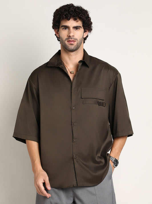 Satin-Utility Oversized Shirt
