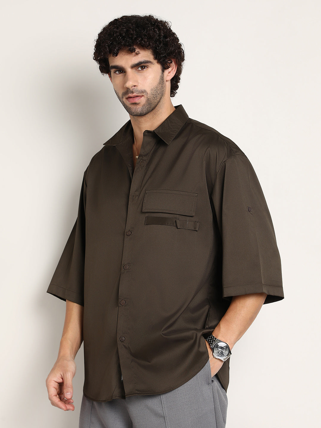 Satin-Utility Oversized Shirt
