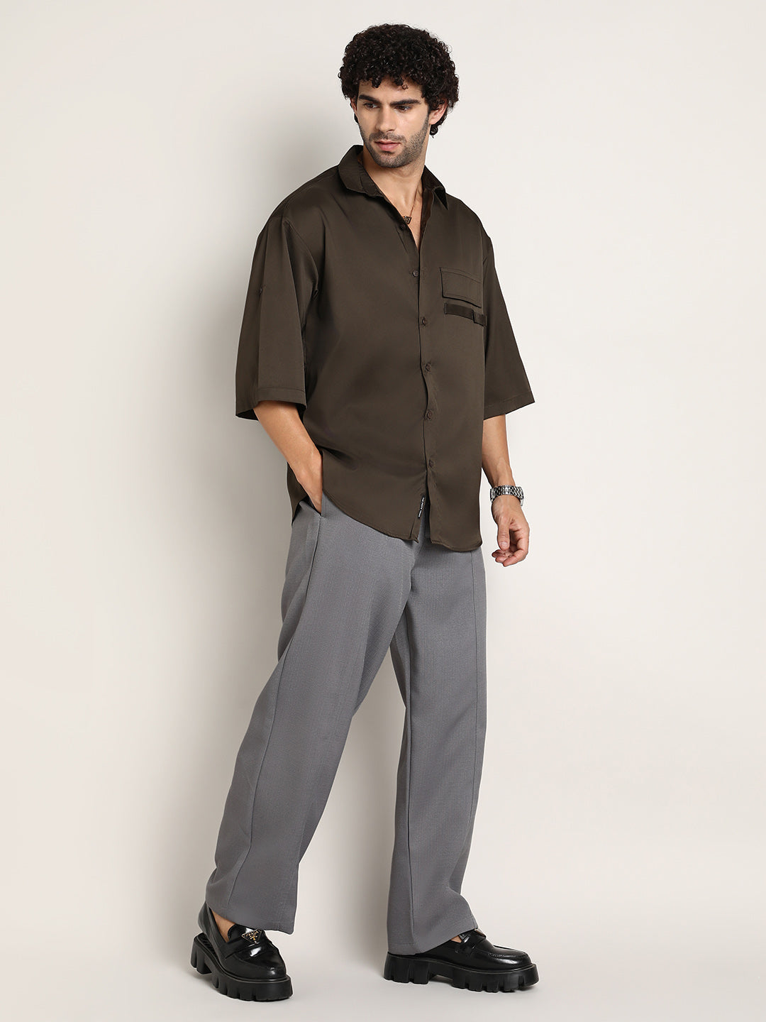 Satin-Utility Oversized Shirt