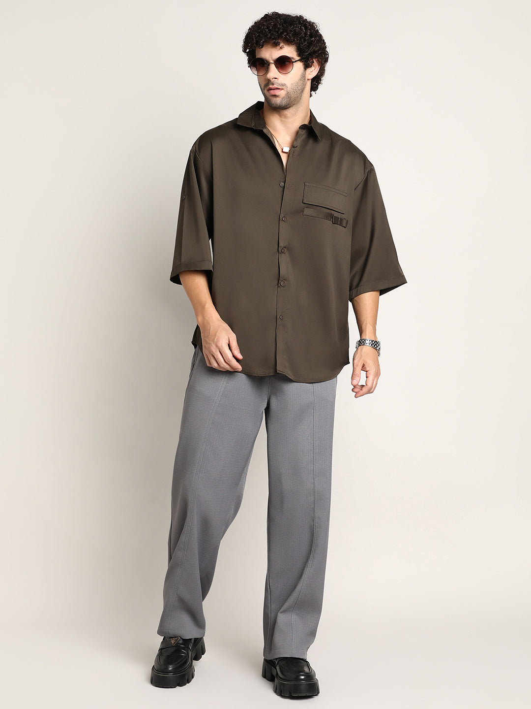 Satin-Utility Oversized Shirt