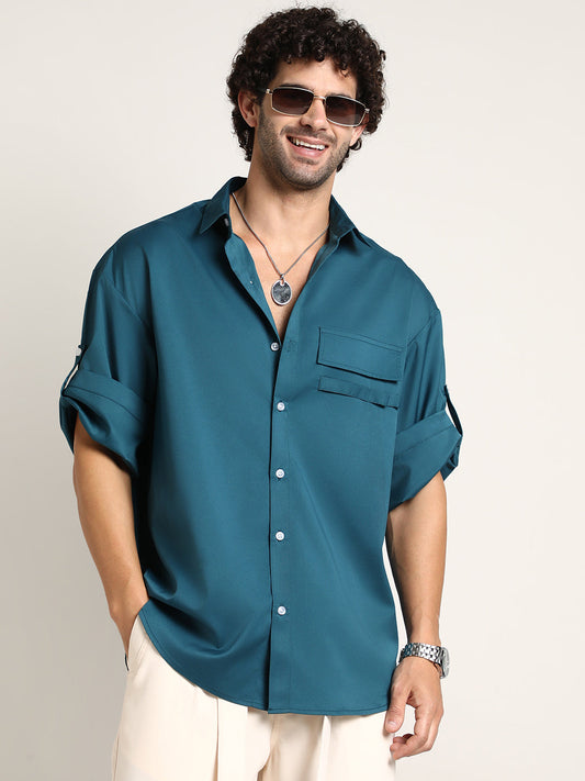 Satin-Utility Oversized Shirt