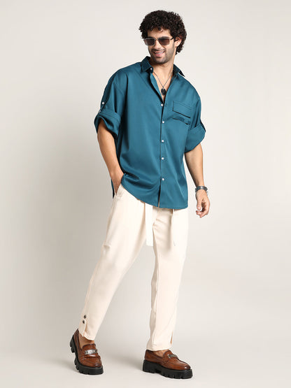 Satin-Utility Oversized Shirt