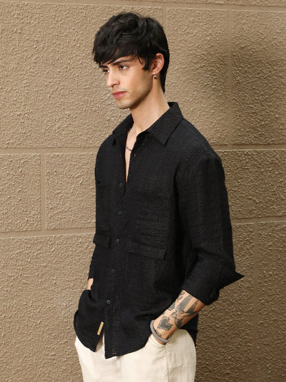 Straw-Tactile Utility Oversized Shirt