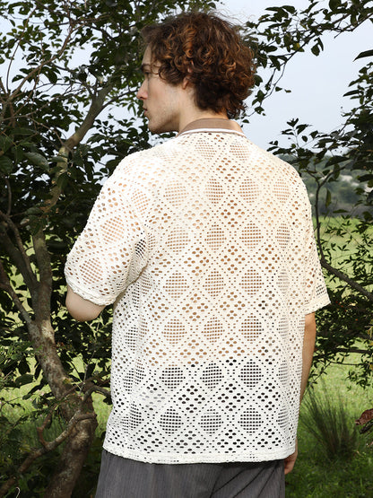 Geometric-Knit Oversized Shirt