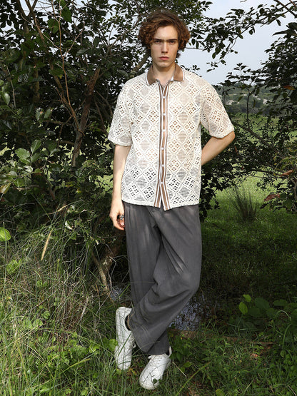 Geometric-Knit Oversized Shirt