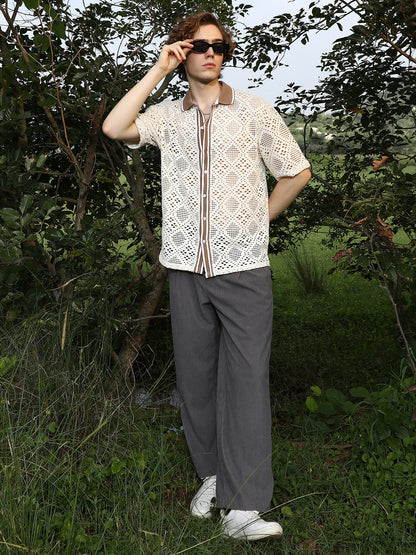 Geometric-Knit Oversized Shirt