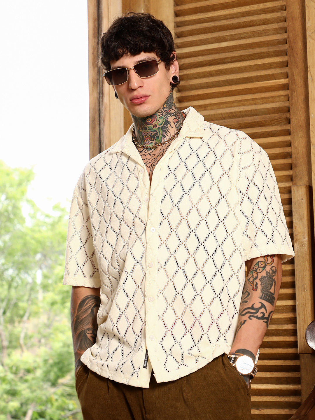 Argyle-Crochet Resort Shirt