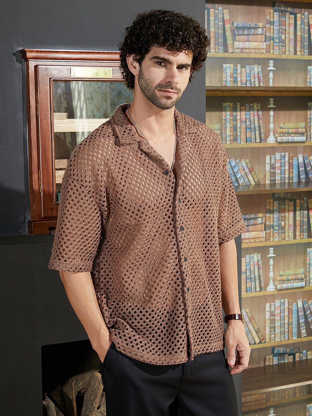 Open-Knit Resort Oversized Shirt
