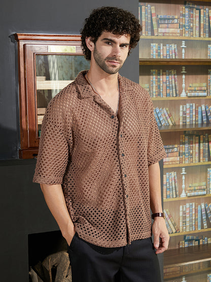Open-Knit Resort Oversized Shirt