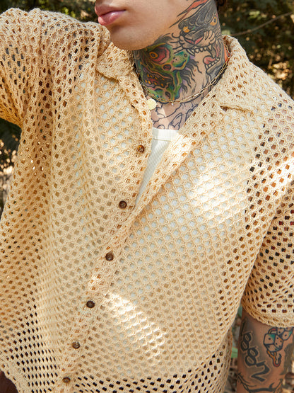 Open-Knit Resort Oversized Shirt