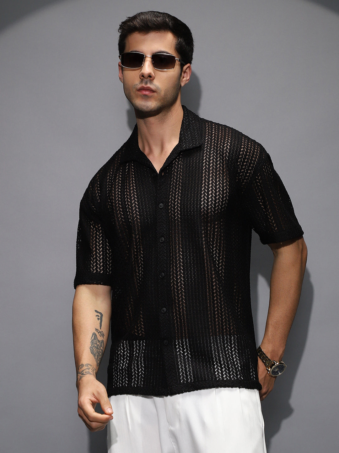 Solid Open-Knit Resort Shirt