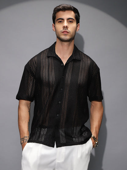 Solid Open-Knit Resort Shirt