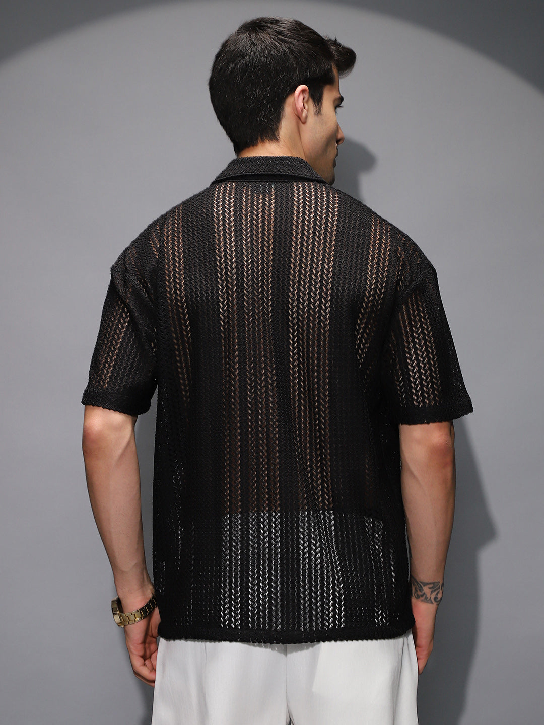 Solid Open-Knit Resort Shirt