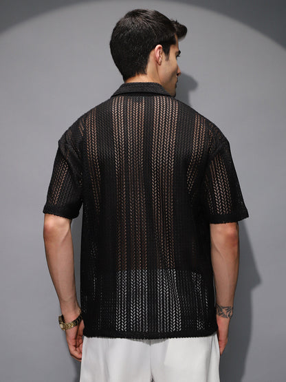 Solid Open-Knit Resort Shirt