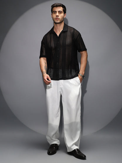 Solid Open-Knit Resort Shirt