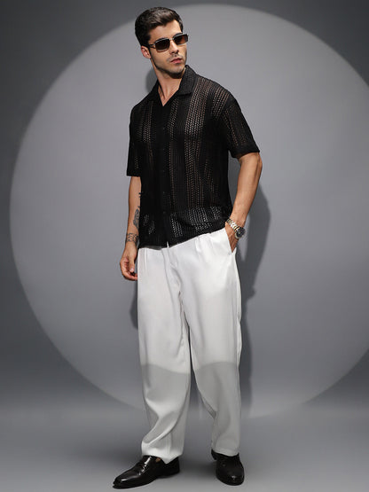 Solid Open-Knit Resort Shirt