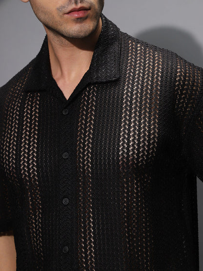 Solid Open-Knit Resort Shirt