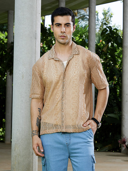 Swirl Open-Knit Resort Shirt