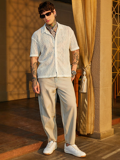 Swirl Open-Knit Resort Shirt
