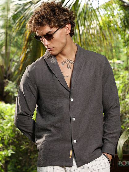 Solid Shawl Collar Oversized Shirt