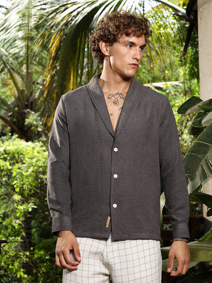 Solid Shawl Collar Oversized Shirt