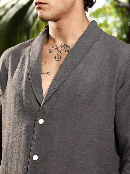 Solid Shawl Collar Oversized Shirt