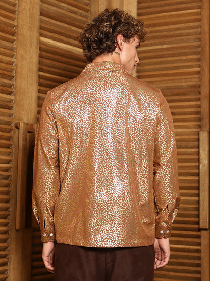 Metallic Shawl Collar Oversized Shirt