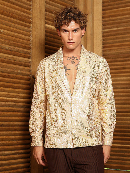 Metallic Shawl Collar Oversized Shirt