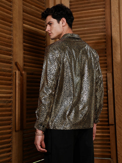 Onyx Black & California Gold Metallic-Speckles Shawl Collar Shirt