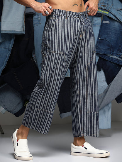Striped Baggy Utility Denim Jeans