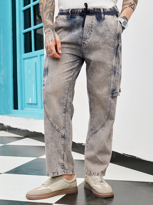 Acid-Wash Panelled Denim Jeans