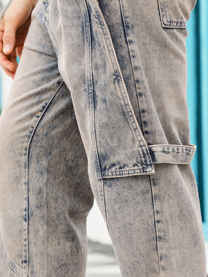 Acid-Wash Panelled Denim Jeans