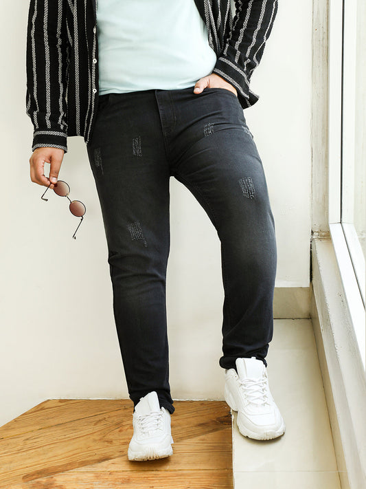 Dark-Wash Distressed Denim Jeans