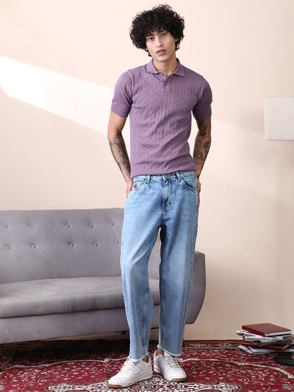 Unhemmed Light-Wash Denim Jeans