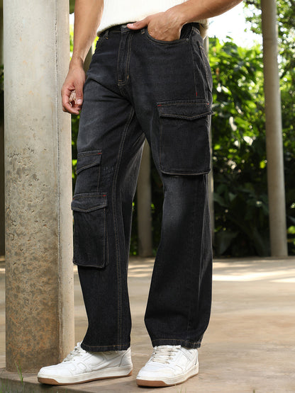 Washed Straight-Leg Denim Jeans