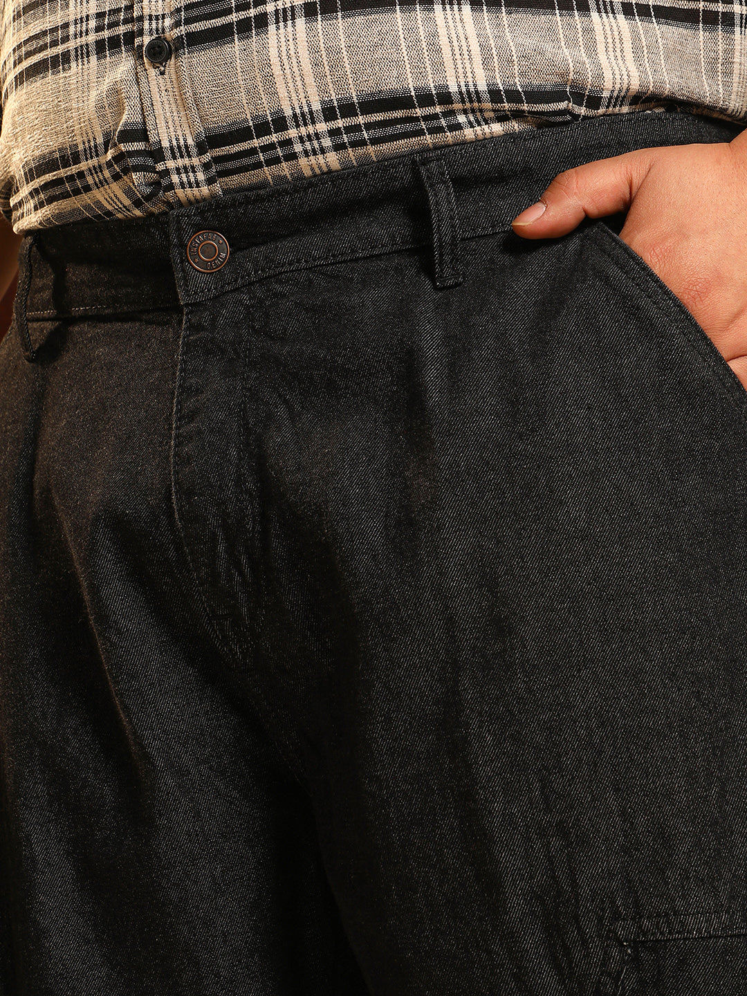 Patched Straight Denim Jeans