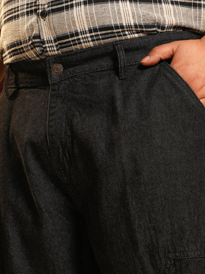 Patched Straight Denim Jeans
