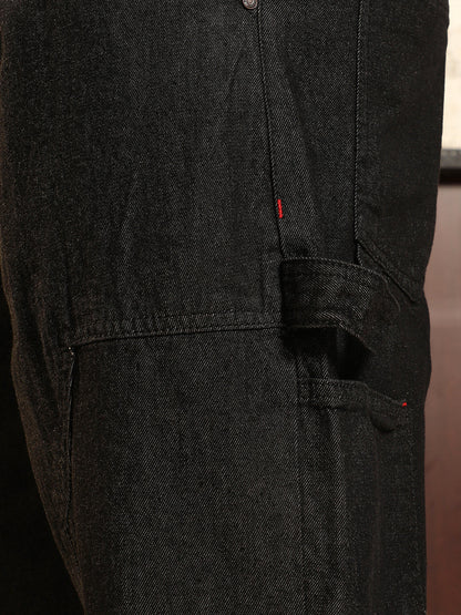 Patched Straight Denim Jeans
