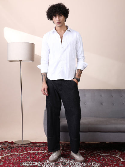 Patched Straight Denim Jeans