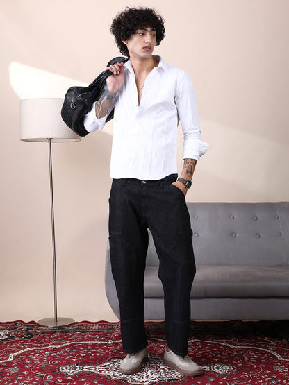 Patched Straight Denim Jeans