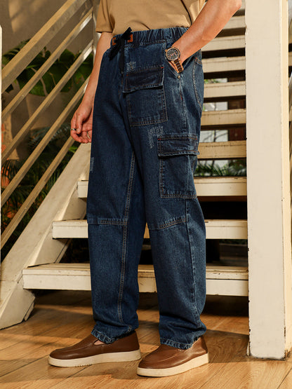 Dark-Wash Utility Denim Jeans