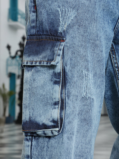 Light-Distressed Utility Denim Jeans