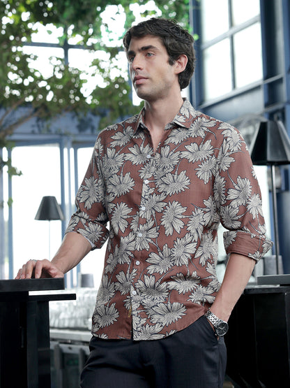 Contrast-Sunflower Imprint Shirt